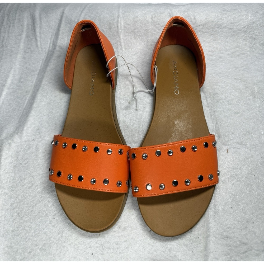 Andiamo Aholbrook Women's Orange Peep Toe Slip-On Flat Sandals Shoes 5.5 NEW